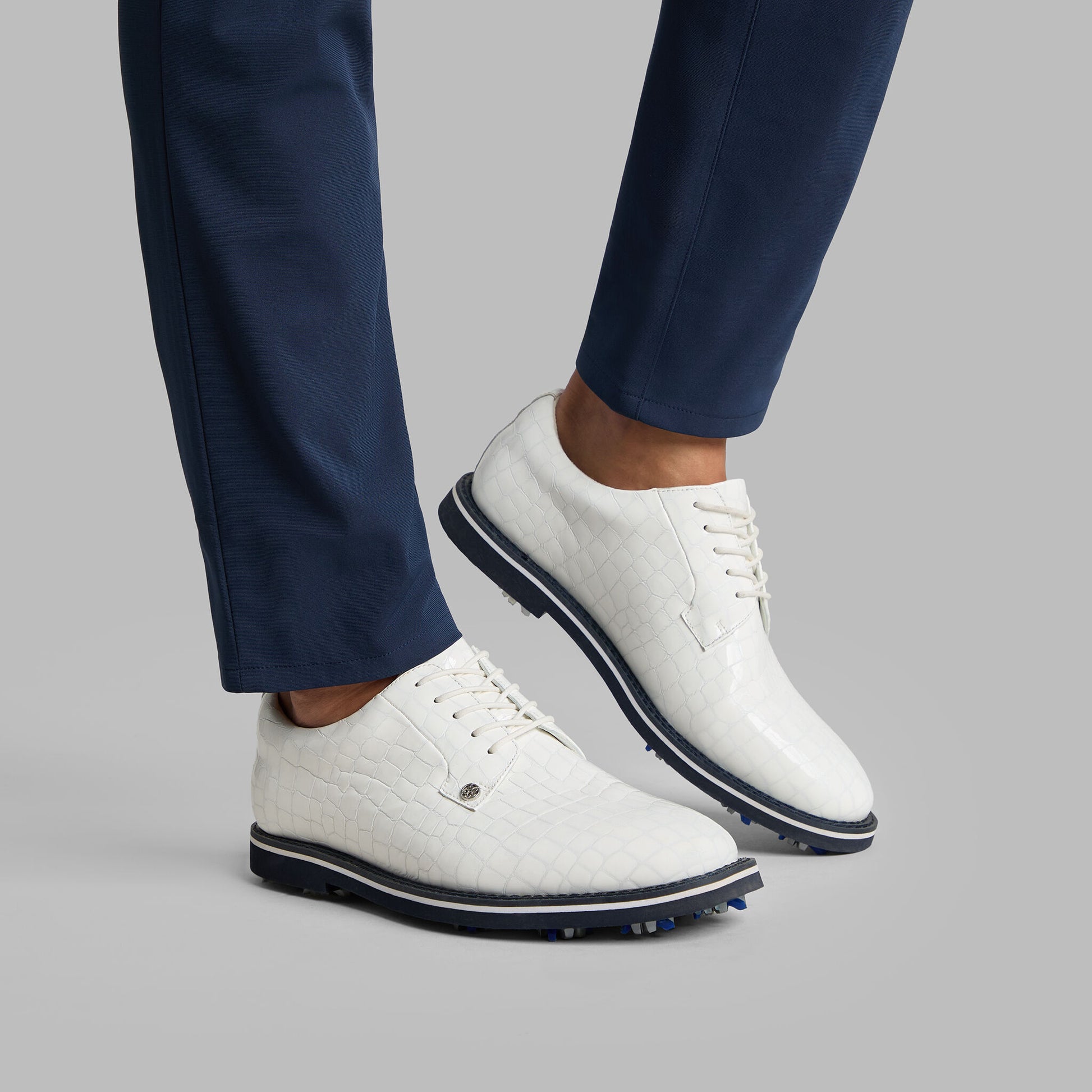 G/FORE LTD RELEASE GALLIVANTER G/LOCK CROC-EMBOSSED LEATHER DERBY GOLF SHOE